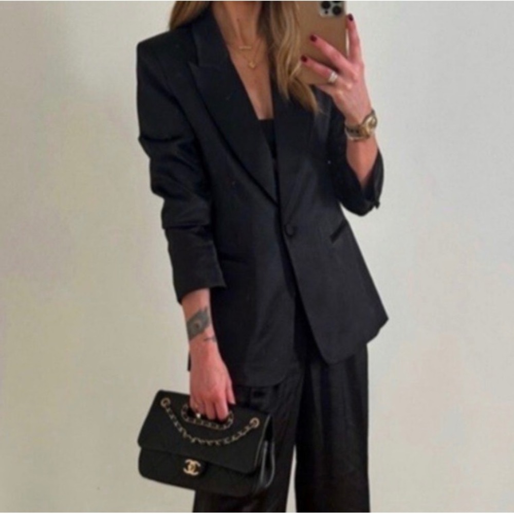 Mayson the Label Black Satin Relaxed Single Button Blazer Jacket Small